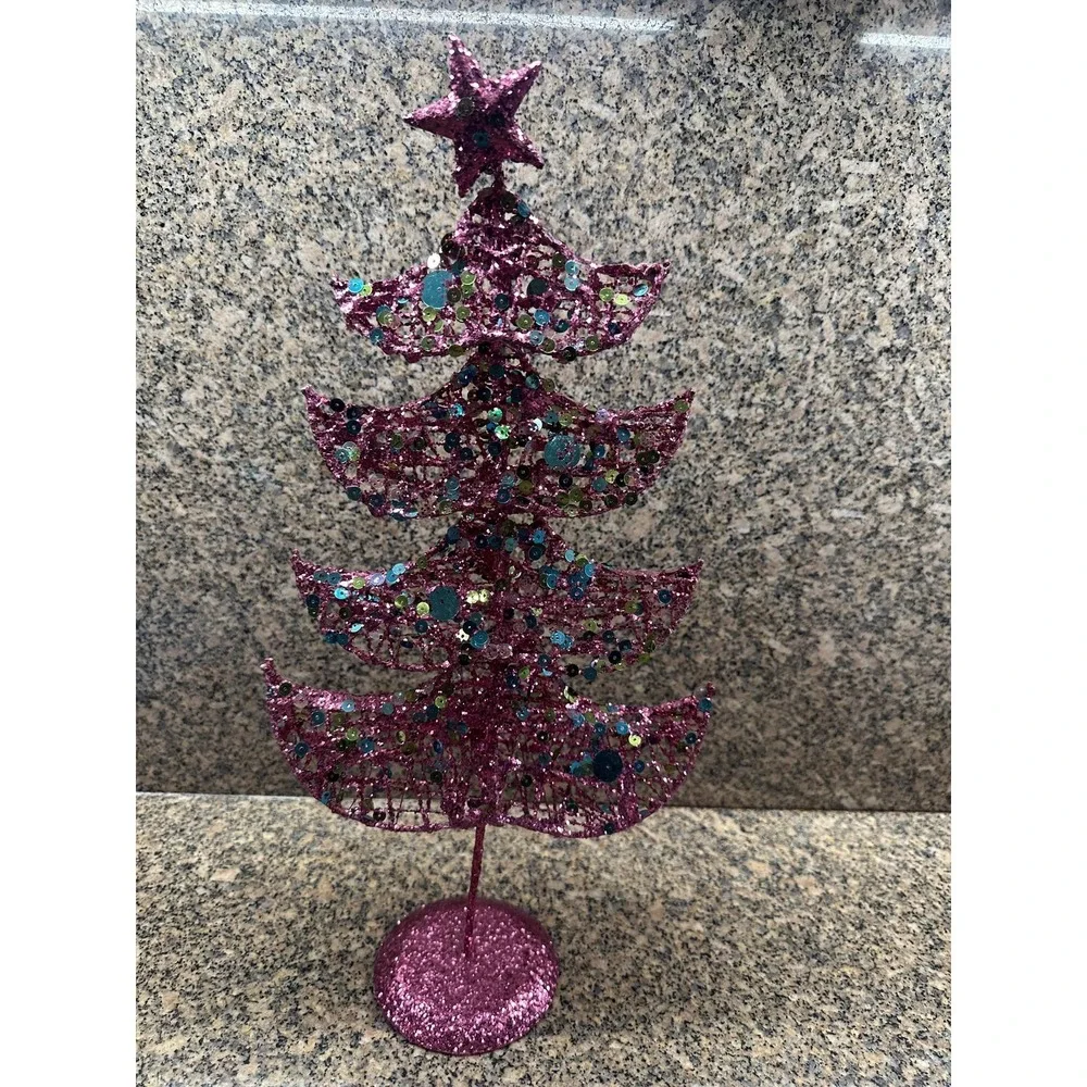 Celebrate It Pink Glitter Sequin Christmas Tree Tabletop Holiday Decor‎ Accent
